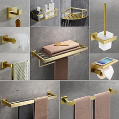 Bathroom Hardware Accessories Stainless Steel Wall Mounted Brushed Nickel Towel Bar Hand Towel Holder Toilet Paper Holder Robe Towel Hook Coat Hook Towel Bar (Gold)