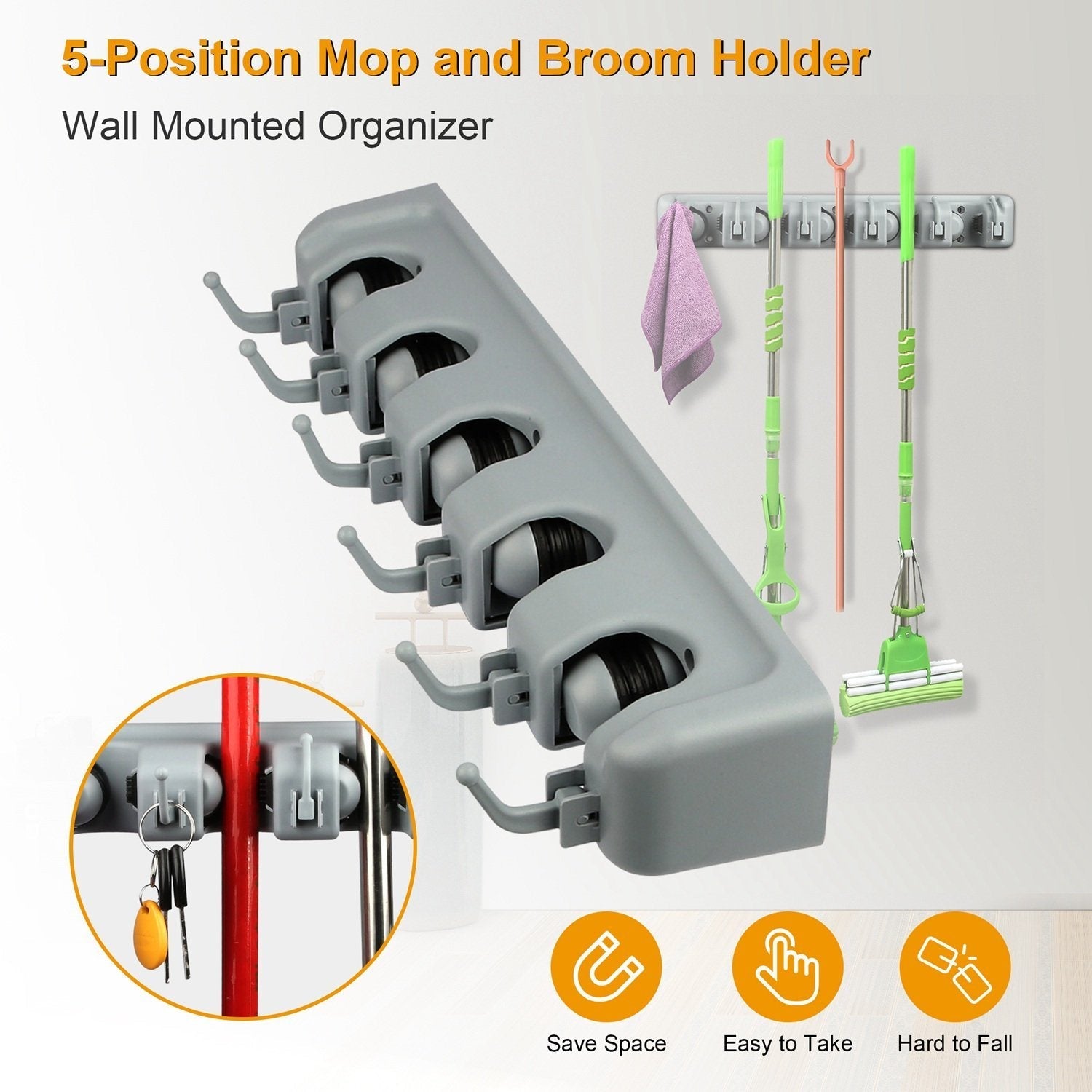 Mop Holder Wall Mount Hanger Organizer Storage