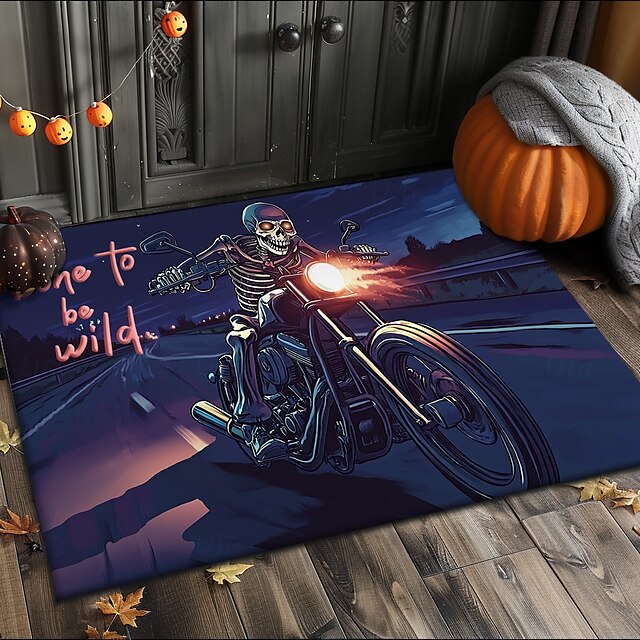 Doormat Skeleton Motorcycle Kitchen Mat Floor Mat Non-Slip Area Rug Oil Proof Rug Indoor Outdoor Mat Bedroom Decor Bathroom Mat Entrance Rug