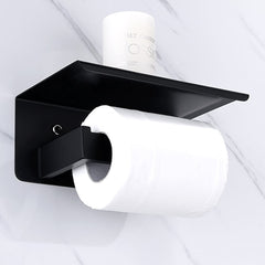 Bathroom Accessory Stainless Steel Include Robe Hook, Towel Bar, Towel Holder, Toilet Paper Holder with Shelf for Phone and Wash Supplies, Matte Black Bathroom