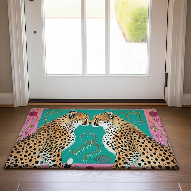 Duo Leopards Doormat Floor Mats Washable Rugs Kitchen Mat Non-Slip Oil Proof Rug Indoor Outdoor Mat Bedroom Decor Bathroom Mat Entrance Rug