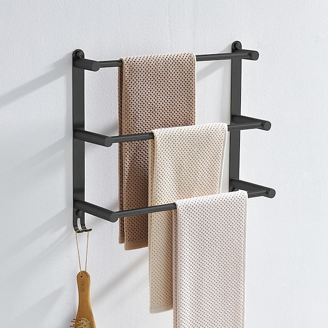 3-Tier Towel Rack,Towel Bar Towel Rail Stainless Steel Wall Mounted Towel Bar Storage Shelf for Bathroom 60cm Towel Holder Towel Hanger(Black/Chrome/Brushed Golden/Brushed Nickel)