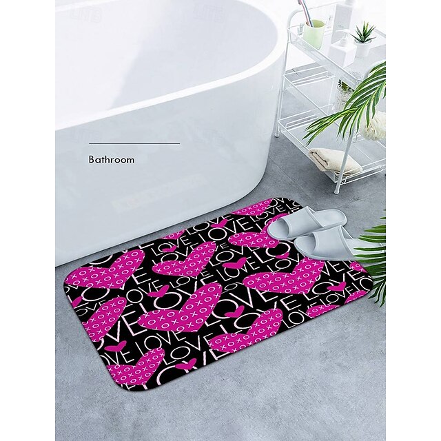 Valentine's Day Love non-slip doormat Polyester machine washable soft absorbent doormat suitable for entrance kitchen living room bedroom bathroom home decor - holiday themed  Absorbent Bathroom Rug