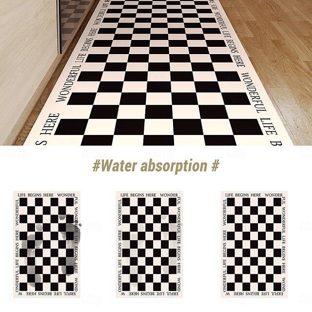 Chess Board Pattern Kitchen Rug Area Rug Mat Non-Slip Oil Proof Floor Mat Livingroom Rug Indoor Outdoor Mat Bedroom Decor Bathroom Mat Entrance Rug Door Mat