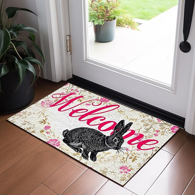 Welcome Rabbits Doormat Floor Mats Washable Rugs Kitchen Mat Non-Slip Oil Proof Rug Indoor Outdoor Mat Bedroom Decor Bathroom Mat Entrance Rug