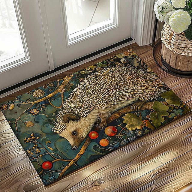 Hedgehog Fruits Doormat Kitchen Mat Floor Mat Non-Slip Area Rug Oil Proof Rug Indoor Outdoor Mat Bedroom Decor Bathroom Mat Entrance Rug