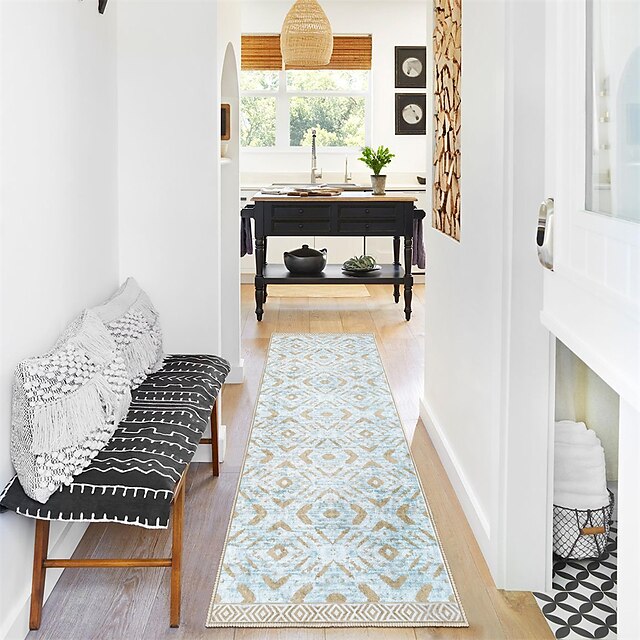 Geometric Abstract Runner Rug Kitchen Mat Non-Slip Oil Proof Rug Indoor Outdoor Mat Bedside Bedroom Decor Bathroom Mat Entrance Rug Door Mat