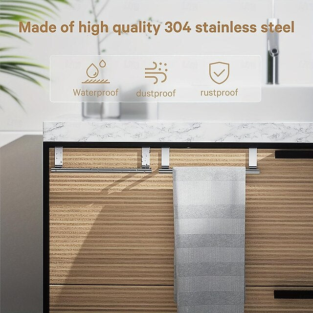 2pcs Stainless Steel No-Drill Over-the-Door Towel Rack: Perfect for Kitchen Cabinet Doors, Back of Doors, Ideal for Hanging Dishcloths, Towels, providing Convenient Storage and Organization