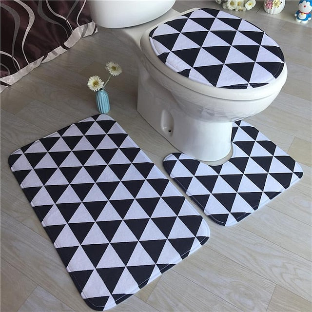 3Pcs/Set Bathroom Non-Slip Pedestal Rug + Lid Toilet Cover + Bath Mat Washable