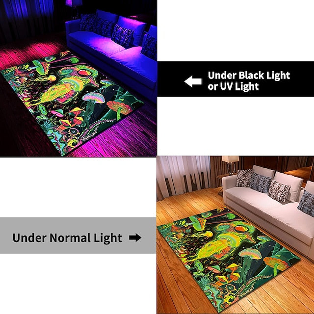 Fantasy Mushroom Blacklight Rug Carpet Floor Mat UV Reactive Glow in the Dark Rug Large Non-Slip Rug Mat Carpet for Room Decor