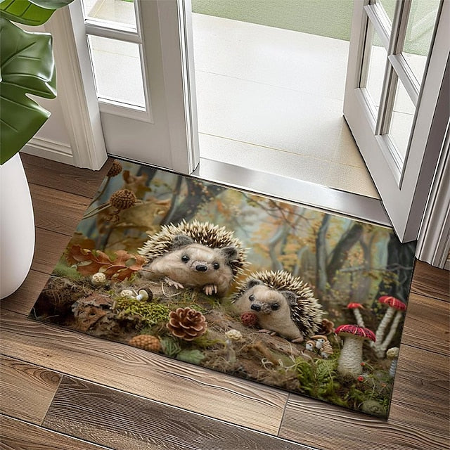 Hedgehog Forest Mushroom Doormat Kitchen Mat Floor Mat Non-Slip Area Rug Oil Proof Rug Indoor Outdoor Mat Bedroom Decor Bathroom Mat Entrance Rug