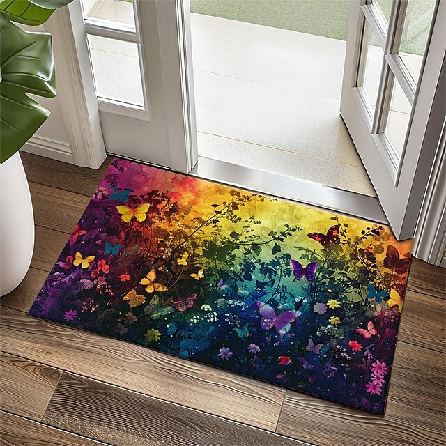 Butterfly Flowers Doormat Non-Slip Oil Proof Rug Indoor Outdoor Mat Bedroom Decor Bathroom Mat Entrance Rug Door Mat