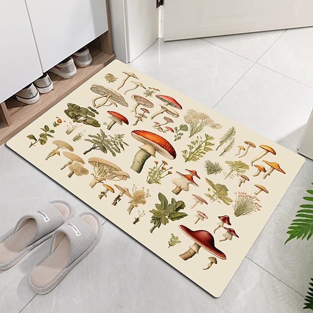 Mushrooms Door Mat Floor Mats Washable Rugs Kitchen Mat Non-Slip Oil Proof Area Rug Indoor Outdoor Bedroom Decor Entrance Rug