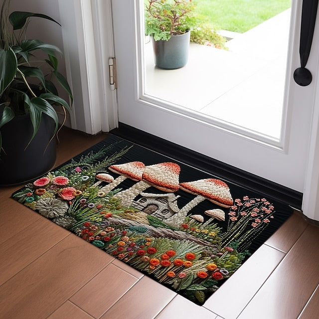 Mushroom Quilting Art Doormat Floor Mats Washable Rugs Kitchen Mat Non-Slip Oil Proof Rug Indoor Outdoor Mat Bedroom Decor Bathroom Mat Entrance Rug