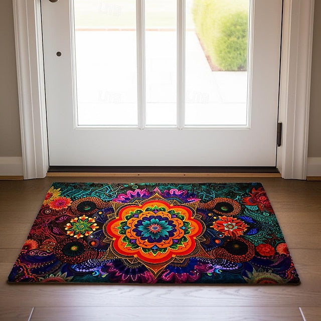 Painting Mandala Bohemian Doormat v Non-Slip Oil Proof Rug Indoor Outdoor Mat Bedroom Decor Bathroom Mat Entrance Rug