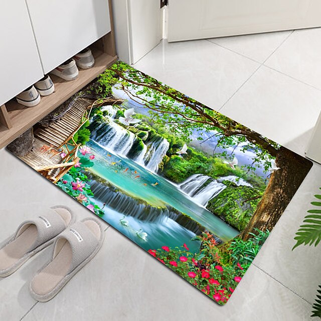 Beautiful Landscape Woods Flannel Fabric Printed Home Entrance Mattress Bathroom Mattress Mattress