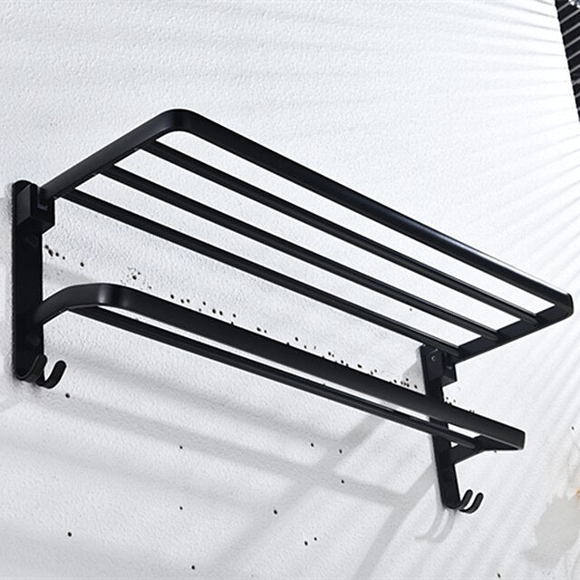 Multifunction Towel Bar New Design Modern Aluminum Bathroom Shelf Wall Mounted Matte Black 1PC