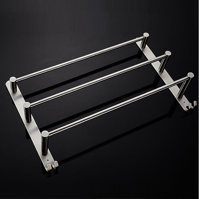 3-Tier Towel Rail with Hooks for Bathroom Wall Mounted Stainless Steel Towel Bar Brushed Nickel Towel Rack Rustproof Towel Bar 40/50/60CM(Silvery)