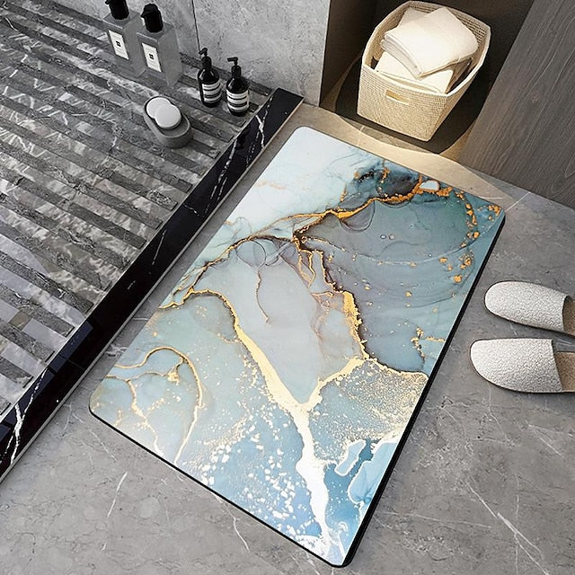 Diatomaceous Earth Bath Mat Non-slip Marble Pattern Super Absorbent Toilet Door Quick-Drying Foot Mat Entry Door Mat Non-Slip Mat