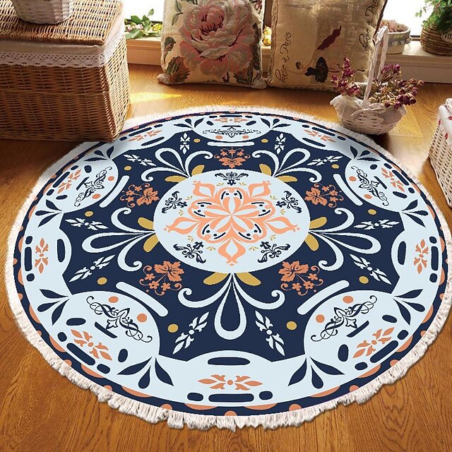 Mandala Tassel Round Carpet Area Rug Ethnic Style Room Living Room Bedroom Coffee Table Floor Mat