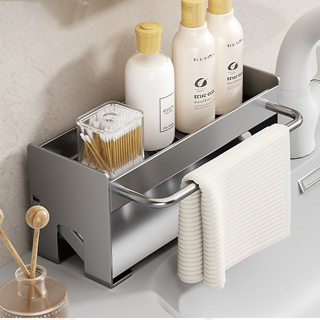 Sink Sponge Holder, Countertop Draining Rack, Freestanding Storage Organizer for Sponges, Dishcloths, and Scrubbers in Bathroom or Kitchen