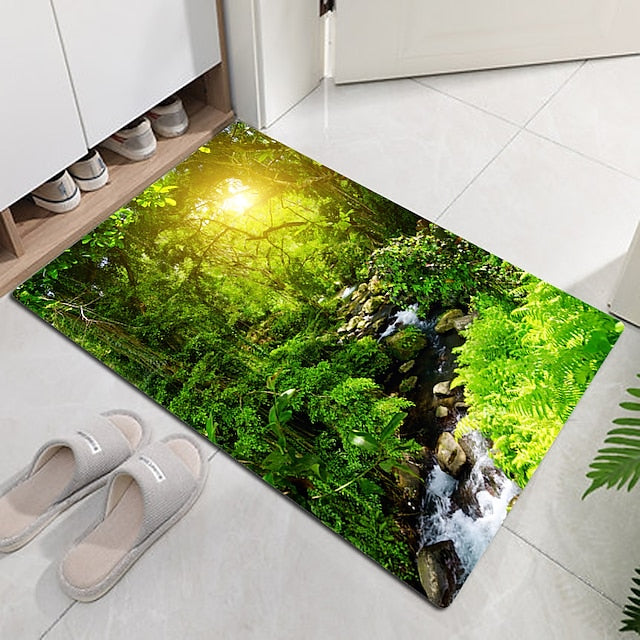 Beautiful Landscape Woods Flannel Fabric Printed Home Entrance Mattress Bathroom Mattress Mattress