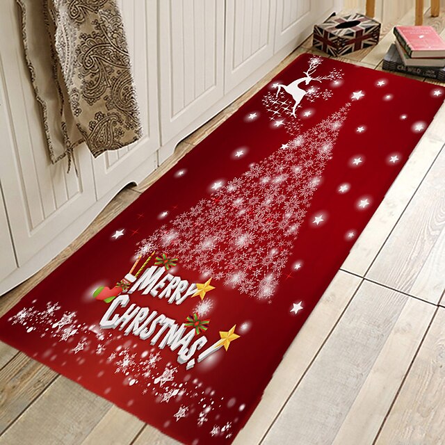 Christmas Decorations Pattern Floor Mat Flannel Hallway Carpets Area Rugs Xmas Door Mat for Bedroom Living Room Carpet Kitchen Bathroom Anti-Slip Floor Mats