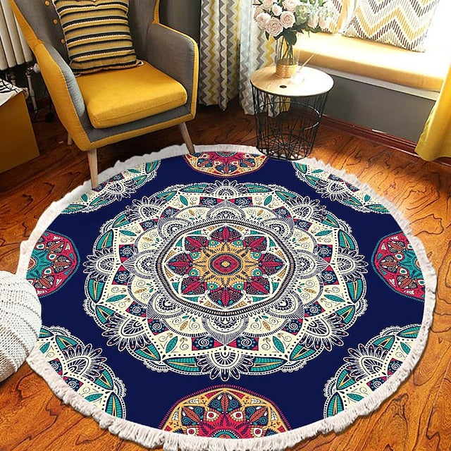 Mandala Tassel Round Carpet Area Rug Ethnic Style Room Living Room Bedroom Coffee Table Floor Mat