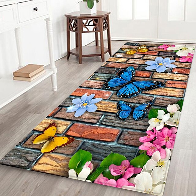 Floral Butterfly Board Pattern Flannel Floor Mat Fabric Printed Home Entrance Doormat Carpet Mattress Bathroom Mat