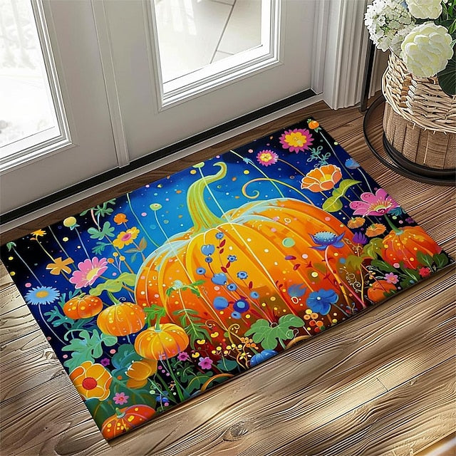 Autumn Pumpkin Folk Art Doormat Kitchen Mat Floor Mat Non-Slip Area Rug Oil Proof Rug Indoor Outdoor Mat Bedroom Decor Bathroom Mat Entrance Rug