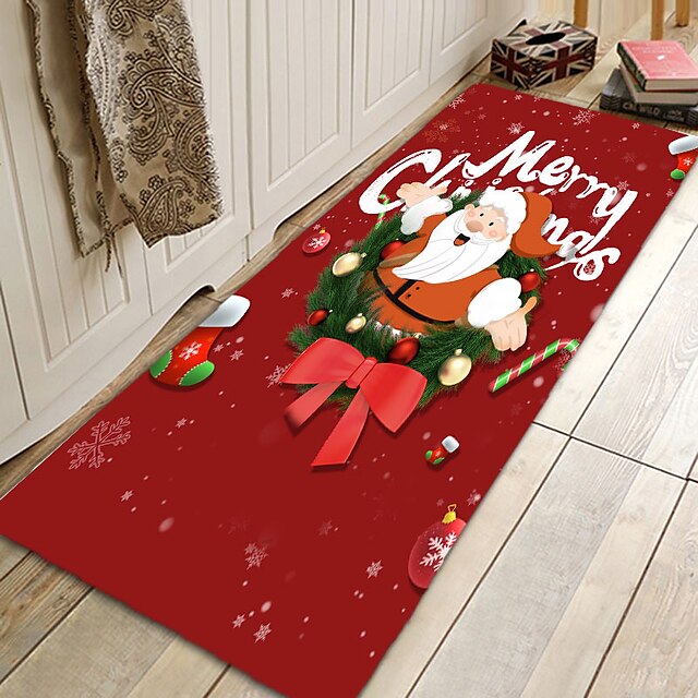 Christmas Decorations Pattern Floor Mat Flannel Hallway Carpets Area Rugs Xmas Door Mat for Bedroom Living Room Carpet Kitchen Bathroom Anti-Slip Floor Mats