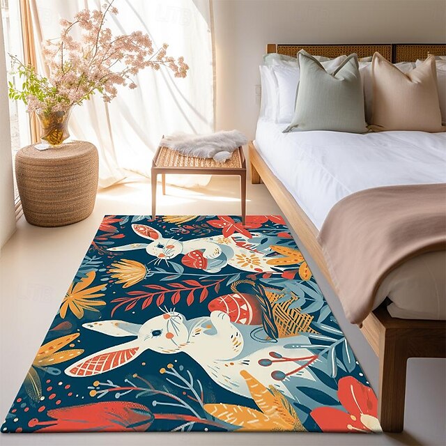 Forest Easter Bunny Area Rug Kitchen Mat Non-Slip Oil Proof Floor Mat Livingroom Rug Indoor Outdoor Mat Bedroom Decor Bathroom Mat Entrance Rug Door Mat