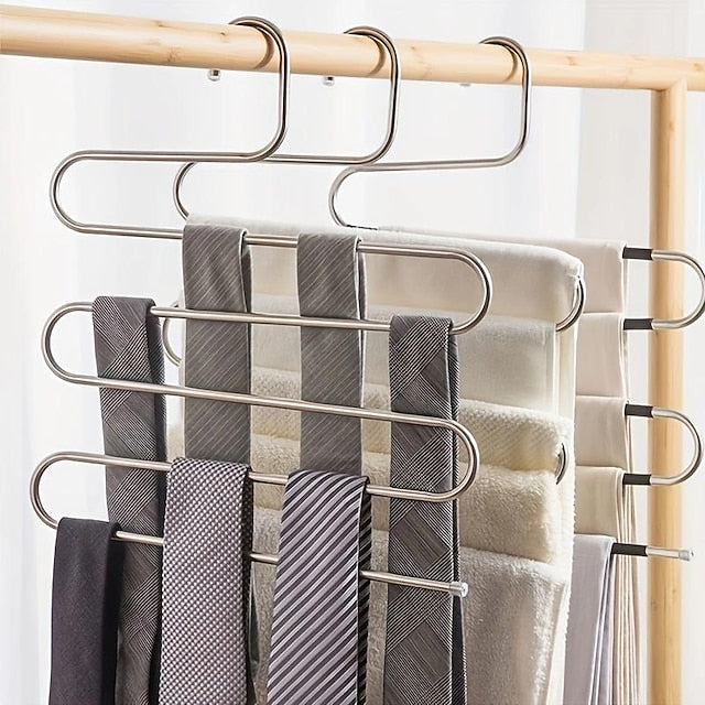 Multi Layer Pants Holder, Multifunctional S-shaped Clothes Holder For Wardrobe Storage, Household Bathroom Towel Organizer Rack, Anti Slip Storage, Sorting And Drying Device