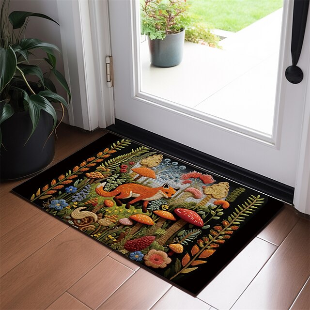 Fox Mushroom Doormat Floor Mats Washable Rugs Kitchen Mat Quilting Art Non-Slip Oil Proof Rug Indoor Outdoor Mat Bedroom Decor Bathroom Mat Entrance Rug