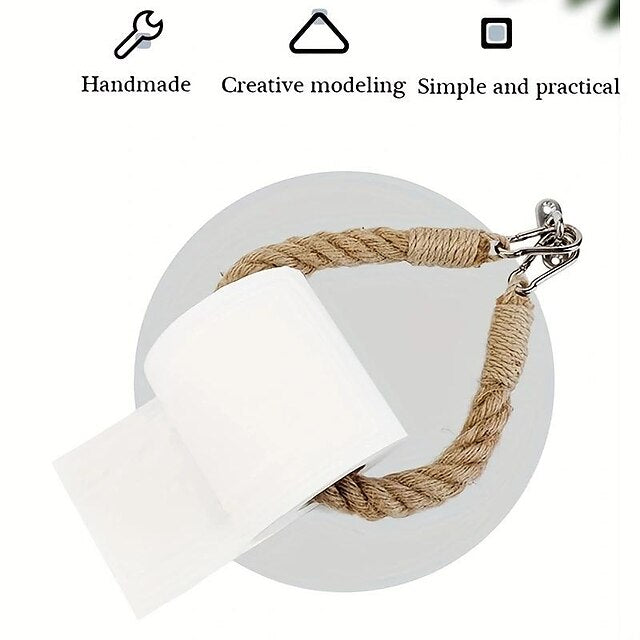 Vintage Hemp Rope Toilet Paper Holder - Easy Assembly, Jute Towel Holder for Bathroom or Kitchen, Toilet Roll Holder, Knitting Towel Rack, Bathroom Hanging Towel Hook