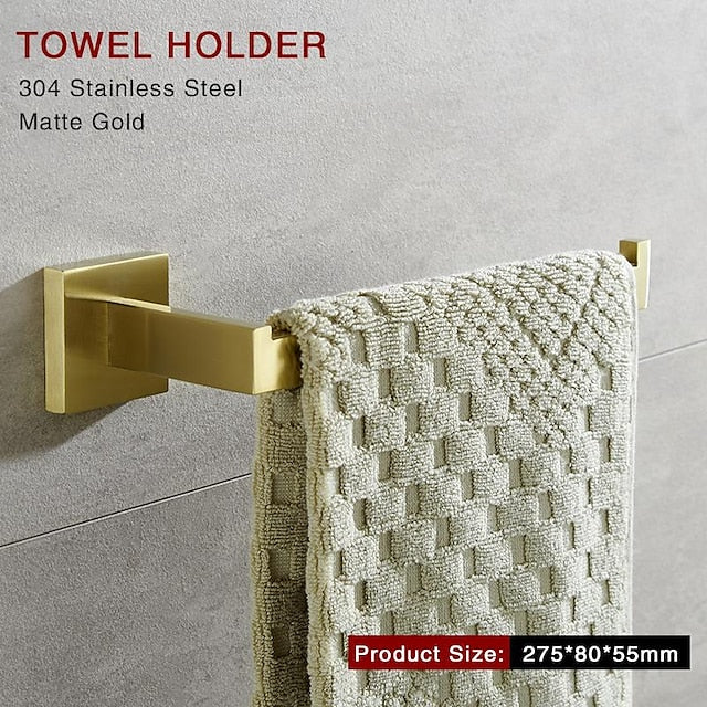 Bathroom Hardware Accessories Stainless Steel Wall Mounted Brushed Nickel Towel Bar Hand Towel Holder Toilet Paper Holder Robe Towel Hook Coat Hook Towel Bar (Gold)