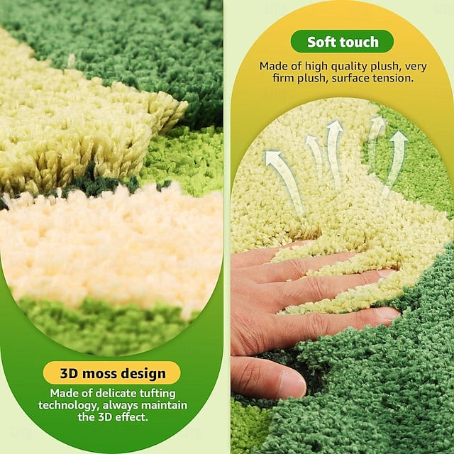 Green Moss Leaf Area Rug Floor Mat Non-Slip Moss Bathroom Rugs Super Absorbent Bath Mat Soft Microfiber Machine Washable Shower Mat Cute 3D Moss for Bathroom Entryway