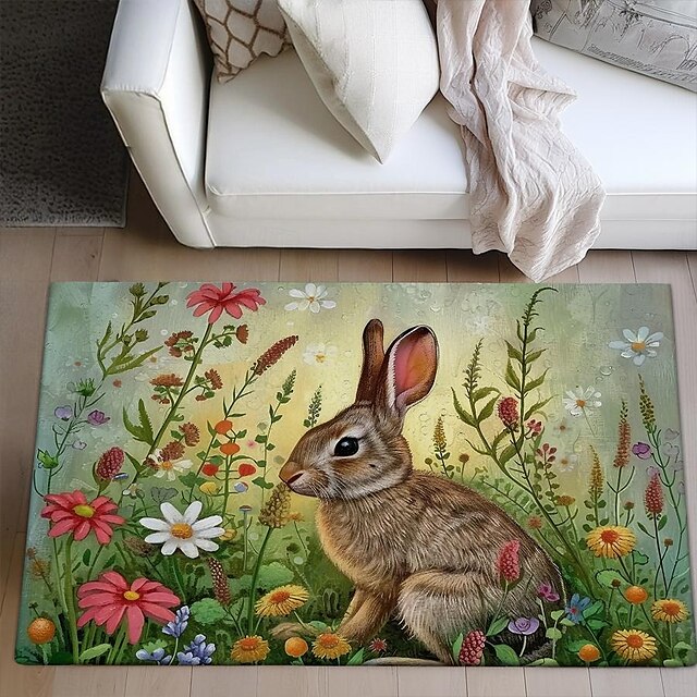 Forest Easter Bunny Area Rug Kitchen Mat Non-Slip Oil Proof Floor Mat Livingroom Rug Indoor Outdoor Mat Bedroom Decor Bathroom Mat Entrance Rug Door Mat