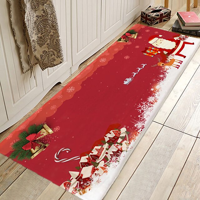 Christmas Decorations Party Flannel Floor Mat Area Rug Door Mat Hallway Carpets Area Rugs for Bedroom Living Room Carpet Kitchen Bathroom Anti-Slip Xmas Floor Mats