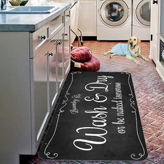 Laundry Bath Mat Non-slip Runner Non Skid Machine Washable Area Rugs Laundry Decor for Kitchen, Bath, Washroom Blue White