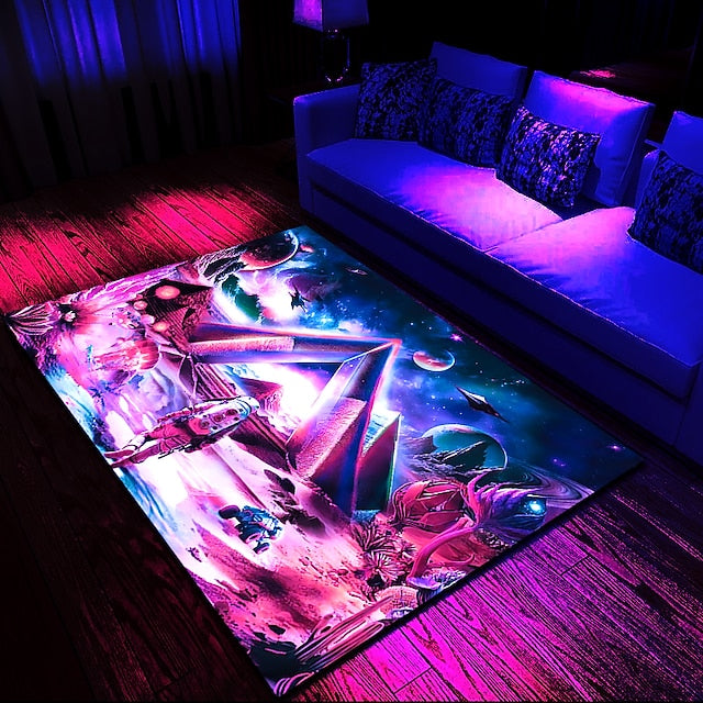 Tree of Life Blacklight Rug Carpet Floor Mat UV Reactive Glow in the Dark Rug Large Non-Slip Rug Mat Carpet for Room Decor