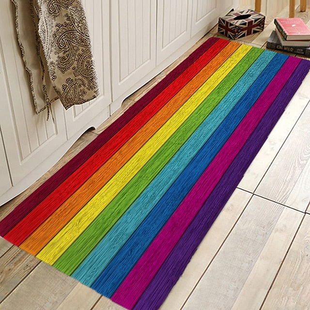 Rug Runner Colour Stripe Floor Mat Door Mat Hallway Carpets Area Rugs Washable for Bedroom Living Room Kitchen Bathroom Anti-Slip Floor Mats Wood lines