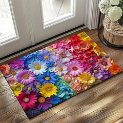 Valentine's Day Rainbow Flowers Doormat Non-Slip Oil Proof Rug Indoor Outdoor Mat Bedroom Decor Bathroom Mat Entrance Rug Door Mat