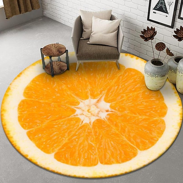 Fruit Rug Floor Mat Non-Slip Round Area Rugs Kitchen Floor Mat Soft Carpet for Bedroom Livingroom Bedside