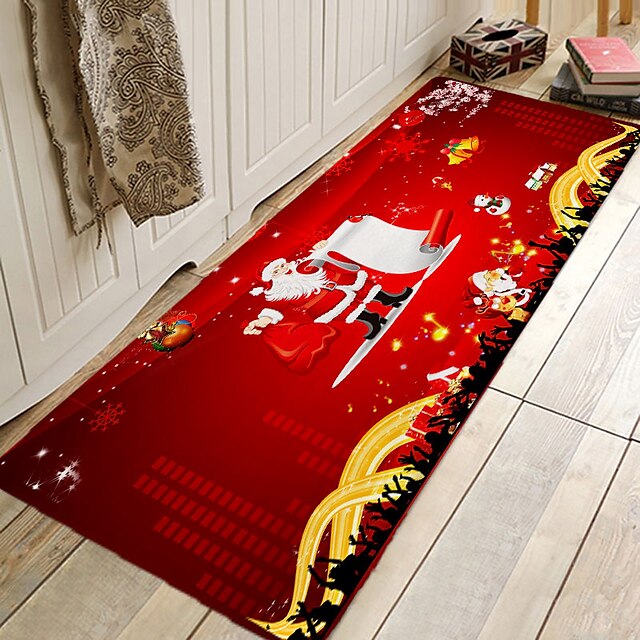 Christmas Decorations Party Flannel Floor Mat Area Rug Door Mat Hallway Carpets Area Rugs for Bedroom Living Room Carpet Kitchen Bathroom Anti-Slip Xmas Floor Mats