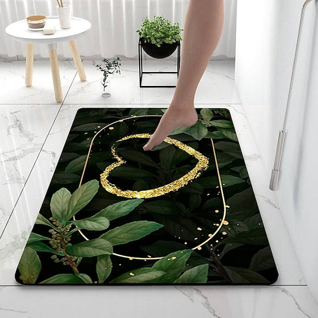 Golden Bath Mat Non-slip Diatomaceous Earth Bath Rug Soft Mat Rubber Anti-Slip Fast Dry Super Absorbent Thin Bathroom Mat for Under Door - Bathroom Floor Mat Rug Bathtub Front Shower Mat Sink