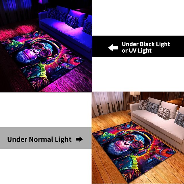 Blacklight Rug UV Reactive Glow in the Dark Area Rug Kitchen Mat Non-Slip Oil Proof Chimpanzees DJ Floor Mat Livingroom Rug Indoor Outdoor Mat Bedroom Decor Bathroom Mat Entrance Rug Door Mat