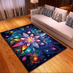 Blacklight Rug UV Reactive Glow in the Dark Area Rug Kitchen Mat Non-Slip Oil Proof Trippy Mandala Floor Mat Livingroom Rug Indoor Outdoor Mat Bedroom Decor Bathroom Mat Entrance Rug Door Mat