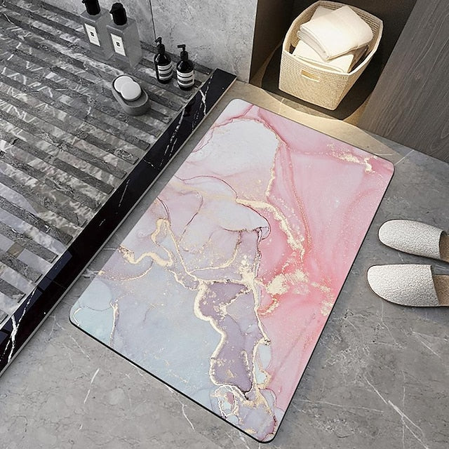 Diatomaceous Earth Bath Mat Non-slip Marble Pattern Super Absorbent Toilet Door Quick-Drying Foot Mat Entry Door Mat Non-Slip Mat