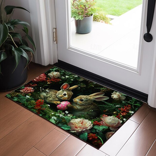 Easter Rabbits Egg Doormat Floor Mats Washable Rugs Kitchen Mat Non-Slip Oil Proof Rug Indoor Outdoor Mat Bedroom Decor Bathroom Mat Entrance Rug